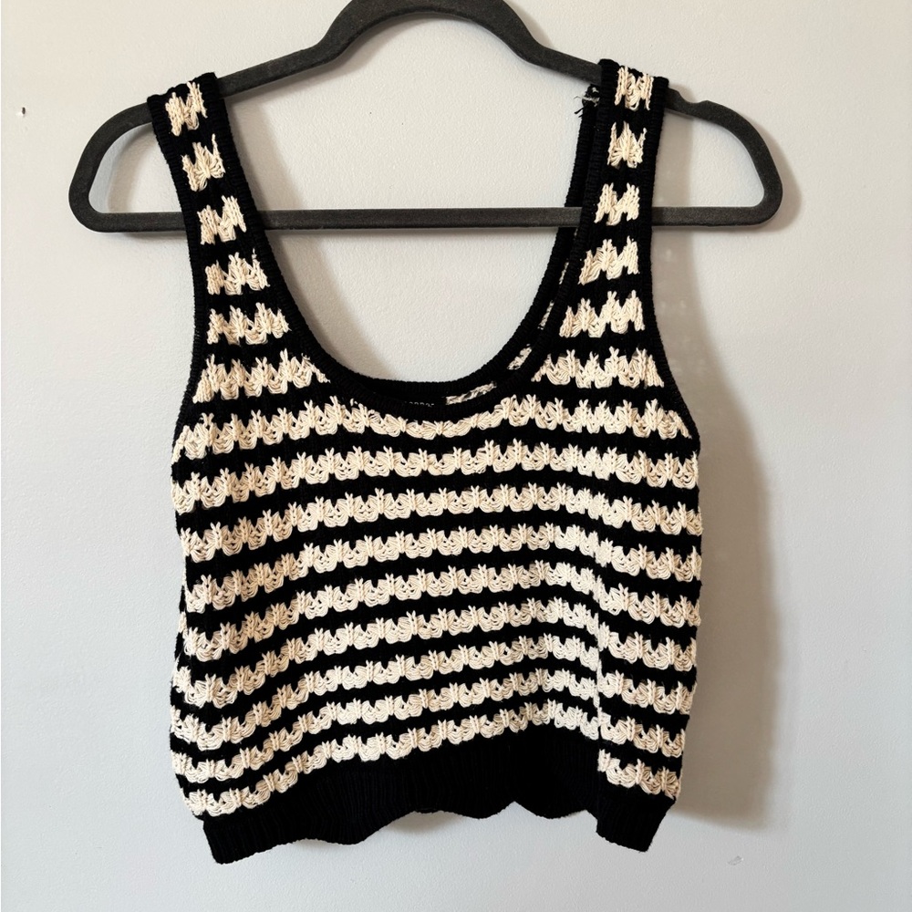 Scalloped Crochet Style Striped Crop Top